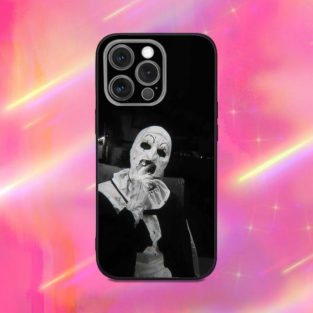 Horror Art the Clown Funny Phone Case For iPhone 16,15,14,13,12,11,Pro,Max,Plus,X,XS,XR,SE,8,7,Mini,Soft Silicone Black Case