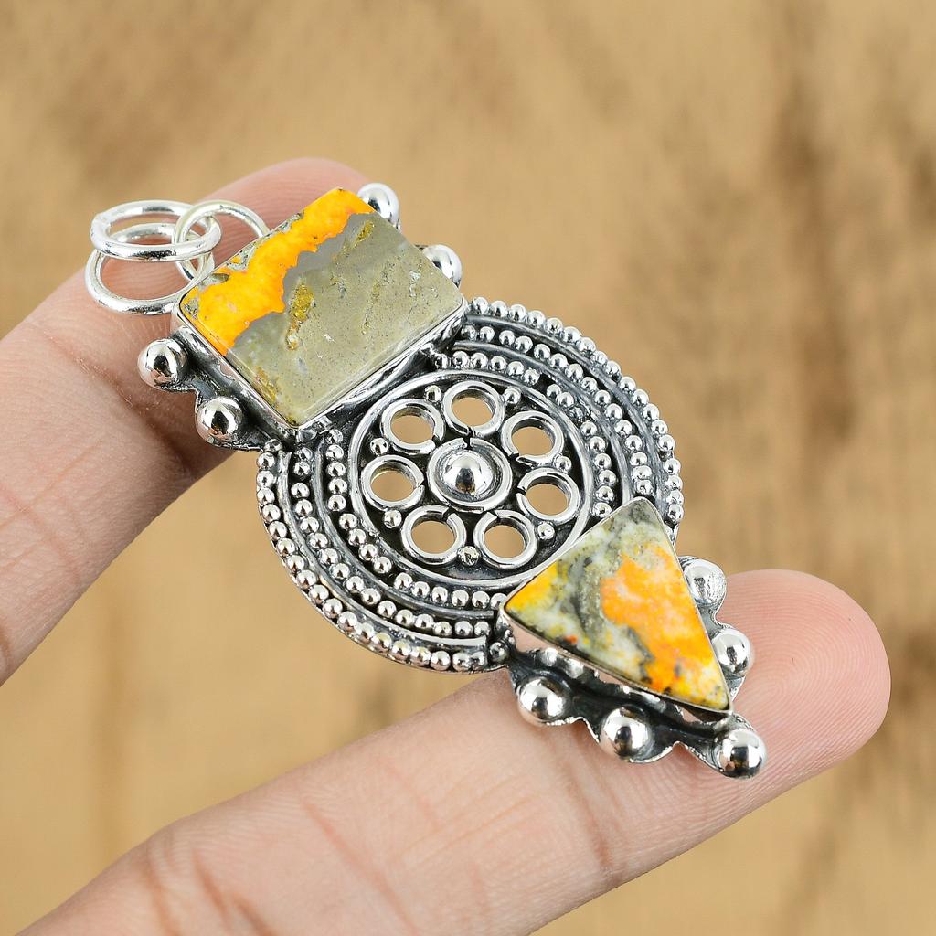 Wedding Gift For Her 925 Silver Natural Bumble Bee Jasper Gemstone Pendant
