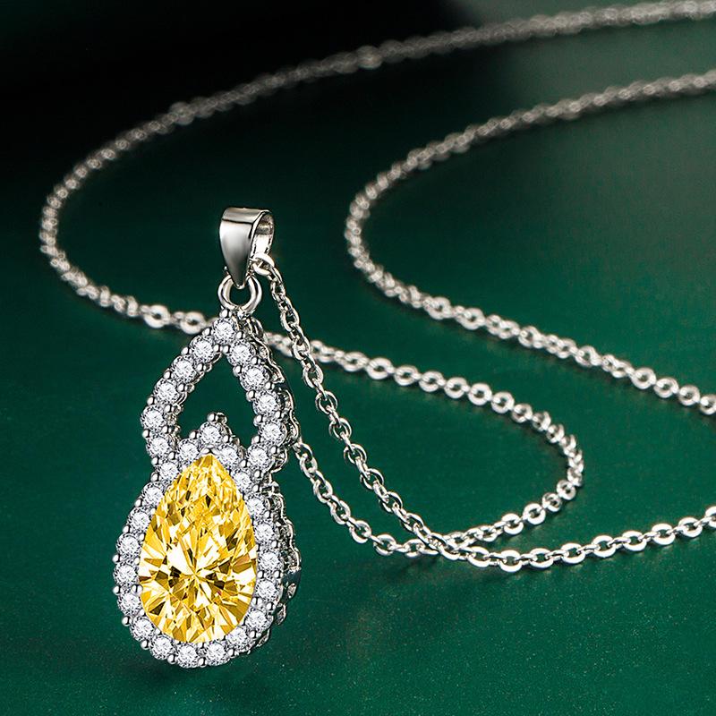 BELLA BOX Gourd Shaped Zircon Pendant Necklace Multiple Colour Fashion Wedding Engagement Jewelry