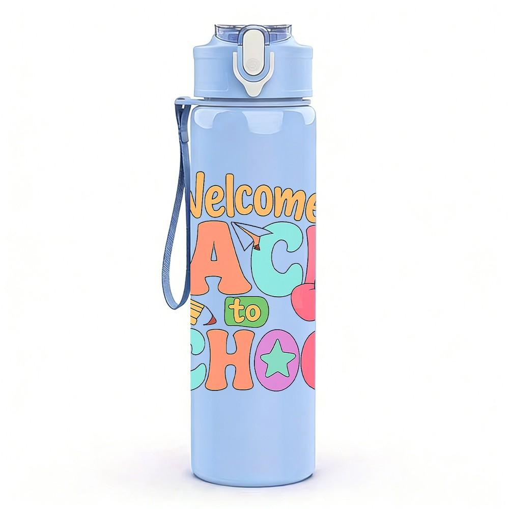 1PC Welcome Back To School Pastel 750ml Color Plastic Sports Water Bottle Leakproof Flip Straw Lid Suitable for Sports Office Home Use