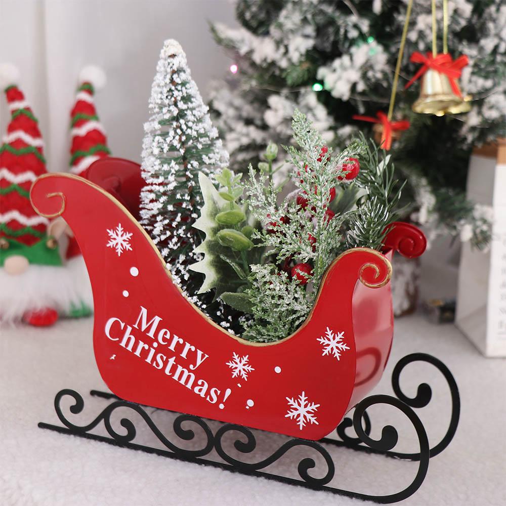 Durable Christmas Sleigh Ornament Reusable Santa Claus Sled Figurine Sleigh Car Ornament  Wedding