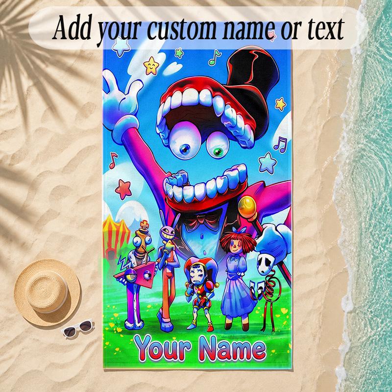 Beach TowelThe Amazing Digital Circus Custom Name Text Personalized Soft Towel for Beach Pool Indoor Home Decor Gift