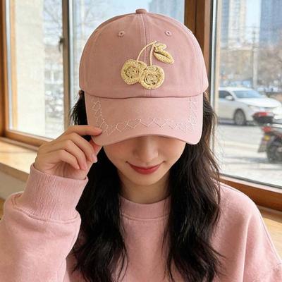 Adjustable Embroidered Peaked Hat Sunscreen Sunshade Casquette Fashion Cherry Baseball Cap  Girls