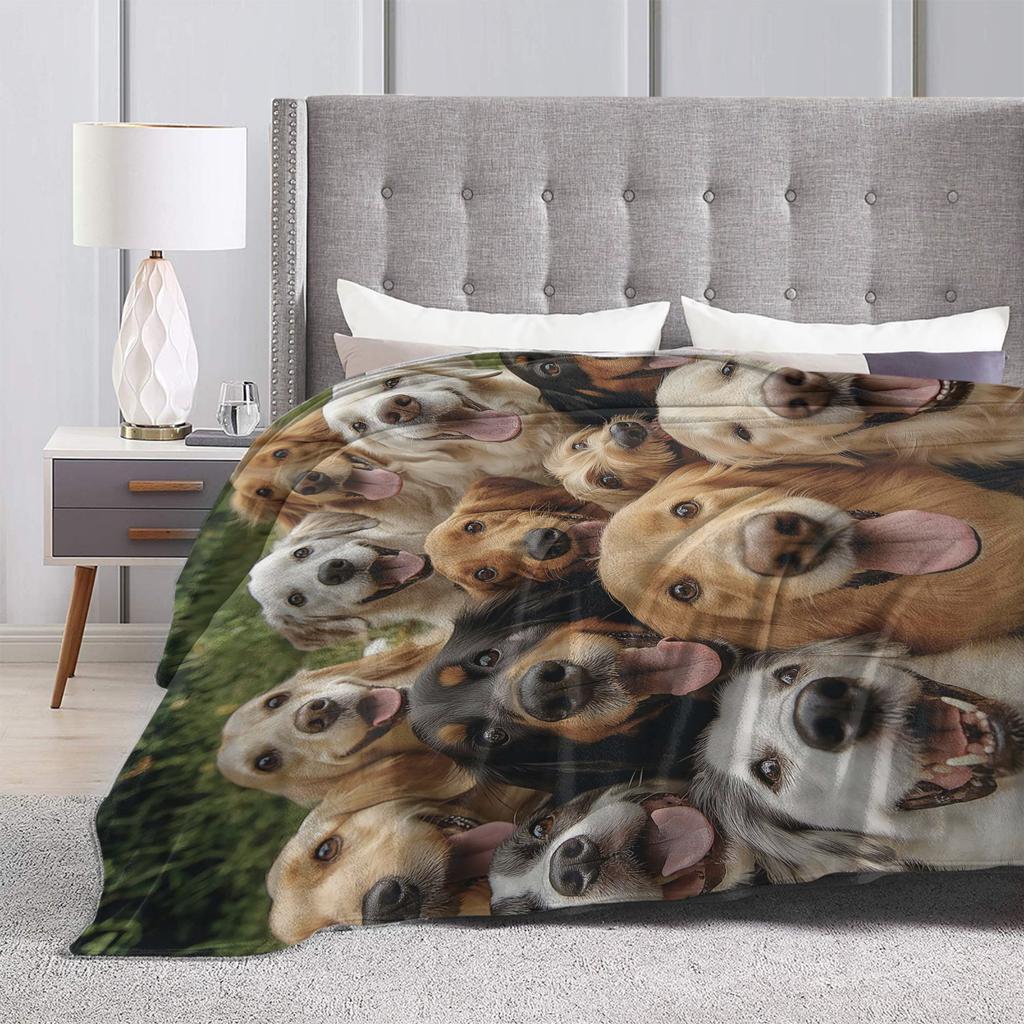 Funny Dog Selfie Flannel Blanket Winter  Super Soft Throw Blanket for Girls Boys Outdoor Comfortable Bedspread Sofa Bed Cover