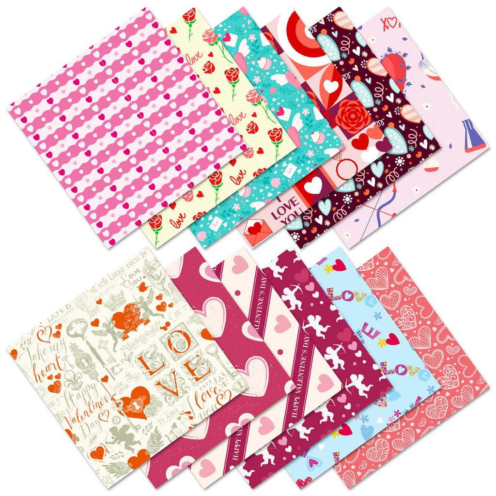 12 Packungen Valentinstag Handkonto Materialpapier, Scrapbook, Kartenherstellung Hintergrundpapier, Xiaoqing Dekorpapier