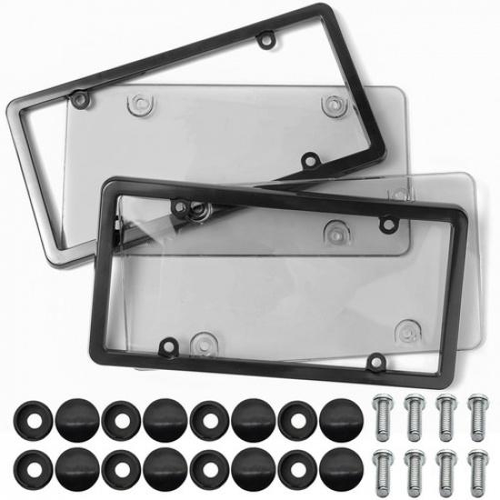 

2 Unbreakable License Plate Covers+Frames Auto Tag Shield Protector Front Rear