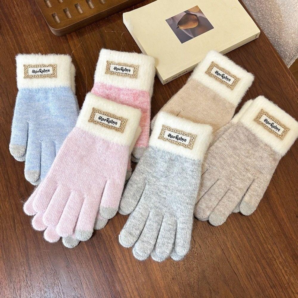 Touch-screen Warm Knitted Gloves Cold-proof Riding Protective Mittens Girls Winter Gloves Gift