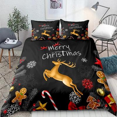 Gold Christmas Duvet Cover Set Gold Elk Xmas Printed Cartoon Christmas Festival Bedding Sets Full Queen Size With Pillowcase