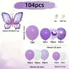 102 pieces of purple butterfly balloon set suitable for birthday party, wedding decoration, graduation decoration, summer outdoo