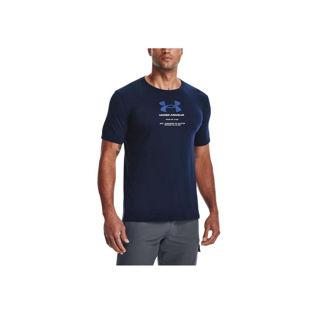 Under Armour Letter Logo Print Casual Short Sleeve T-Shirt Men Tops Academy-Blue 1366443-408