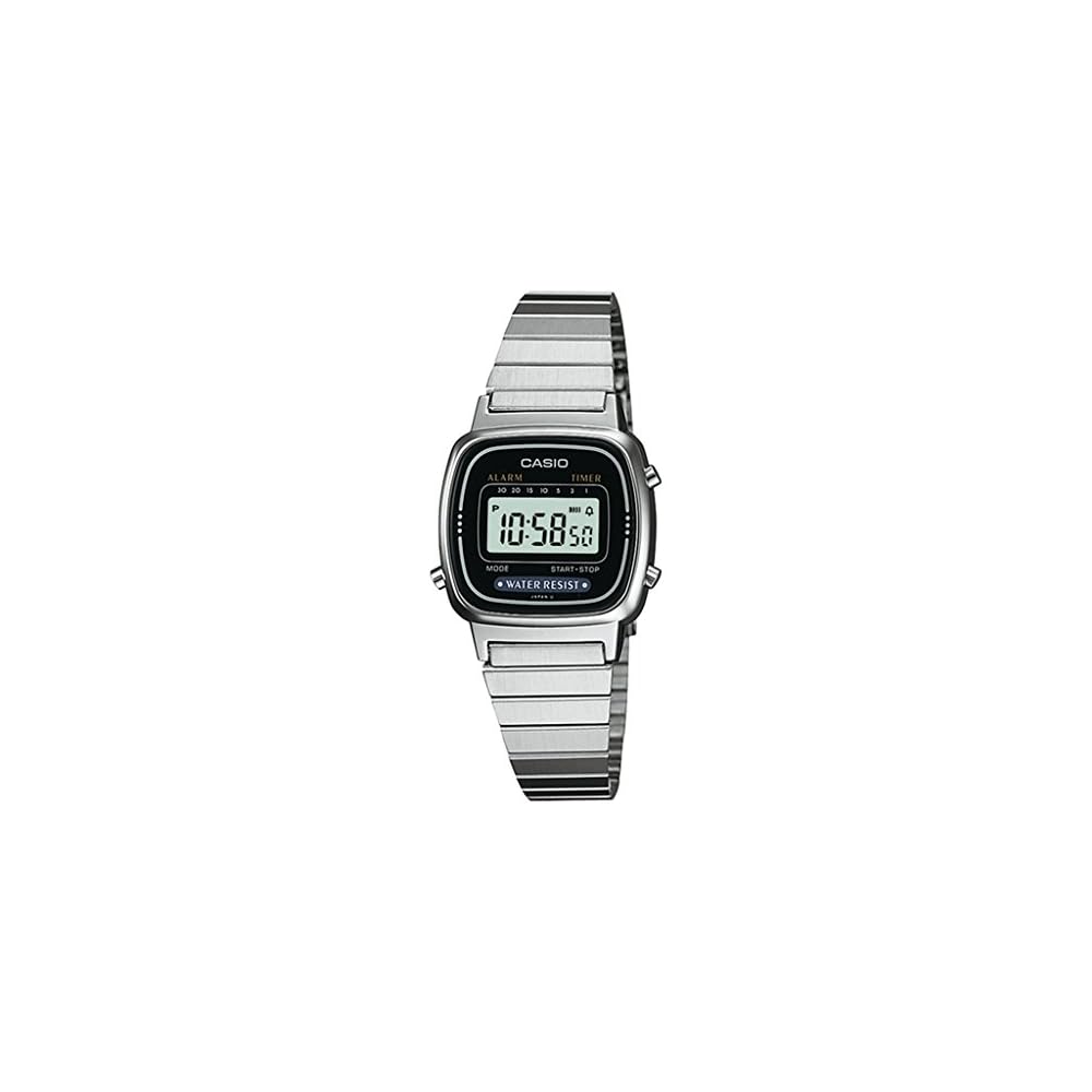 Casio LA670WA-1 Digital Display Rectangular Calendar Women s Watch Silver Stainless Steel