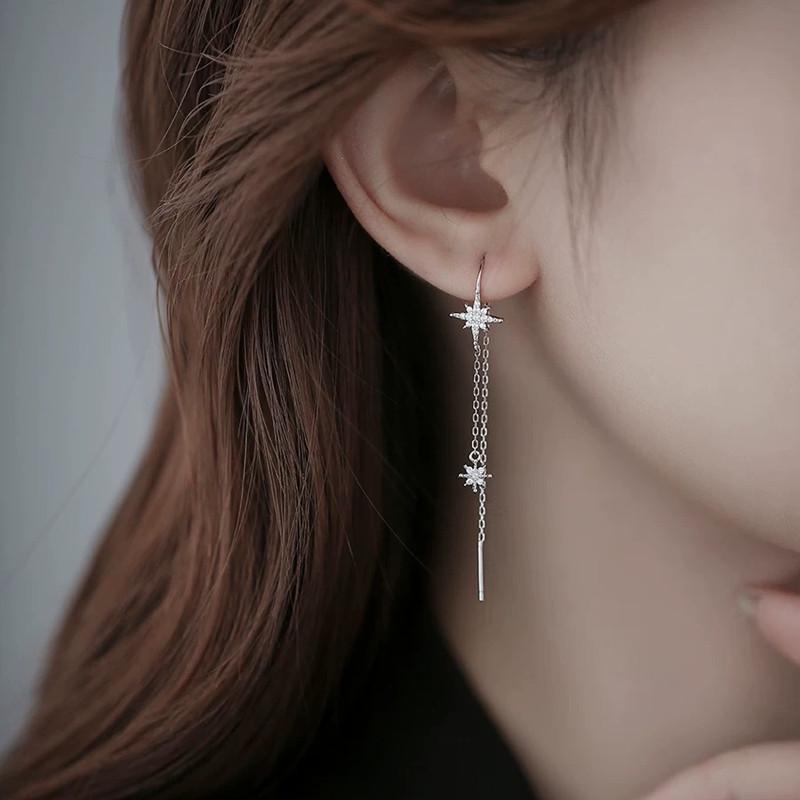Xiao Yin S925 Silver Star Tassel Earrings - Elegant, Versatile Long Ear Thread Jewelry
