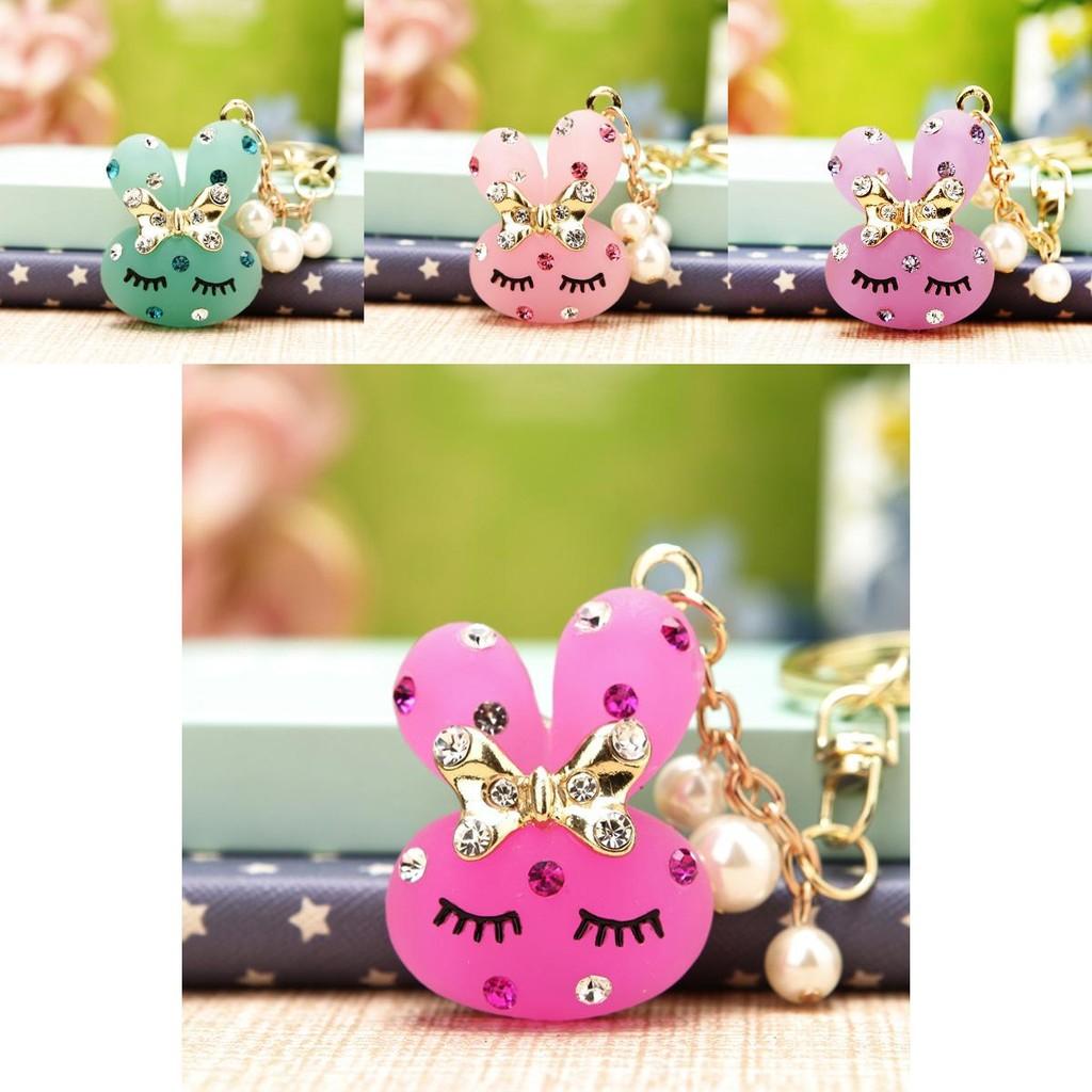 Adorable Rhinestone Rabbit Car Keychain Cute Creative Metal Keyring Gift For Women