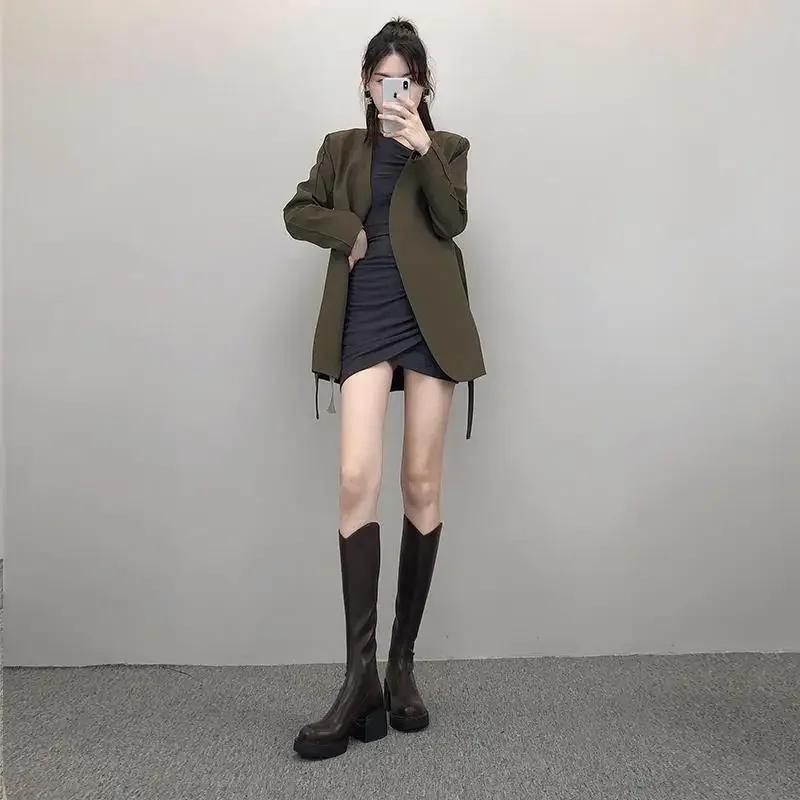 

Fashion Brown Long Boots for Women Platform Knee High Shaft Shoes Woman Hot Winter 2024 Novelty Quality Work Comfortable and Elegant Pu 40