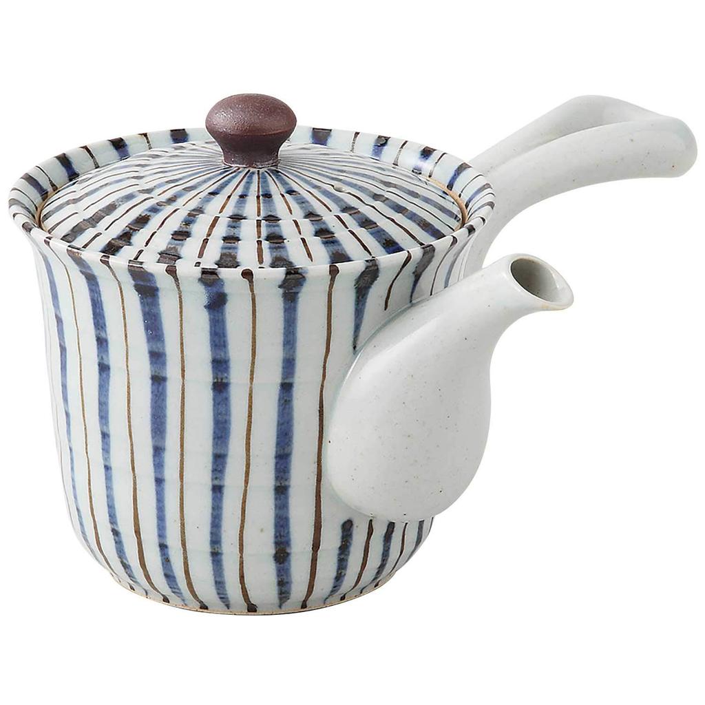 Hasami Issei Lightweight Teapot Super Mesh Tea Rust Stripe 287947 Ware, Pottery, (with Strainer), Large, 460ml, Two-tone Pattern, Blue,