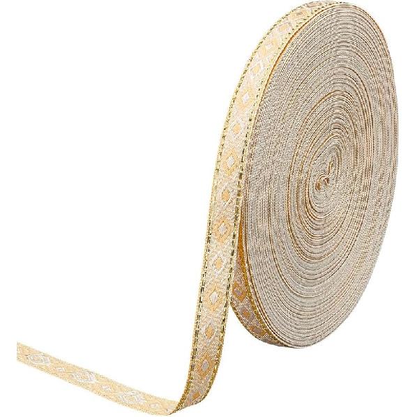 NBEADS 50 Yards Pale Goldenrod Jacquard Ribbon Trim, 1/2 Inch Wide Polyester Rhombus Ribbon Trim Clothes Accessories Vintage Embroidery Jacquard Trim