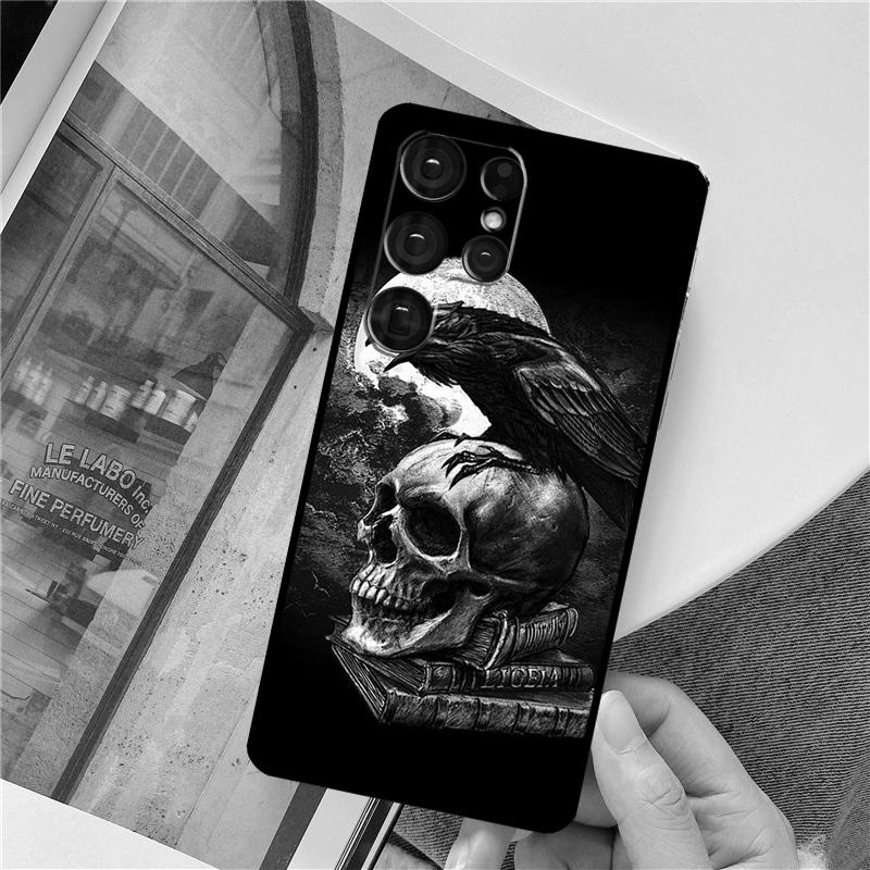 Raven Dark Crow Skull Phone Case For Samsung Galaxy S25 Ultra S9 S10 S20 FE S21 S22 S23 Plus S24 Ultra Full Cover
