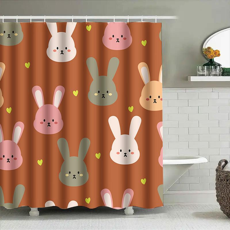 Animal Print Shower Curtains Cute Bunny Rabbit Design 180Gsm Polyester Fabric Waterproof Home Decor Item For Bathrooms Orange Co