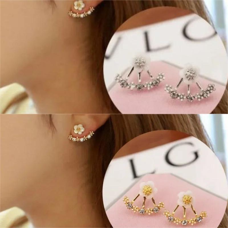 Women's Flower Earrings Zircon Ear Jacket Korean Style Copper Ear Studs Earrings Orecchini Jewelry Pendientes Aretes De Mujer