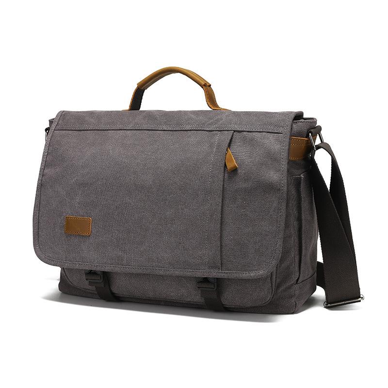 Canvas Skew Bag with Top Leather Camera Bag for Men Vintage One-shoulder Skew Back Briefcase for Business Travel