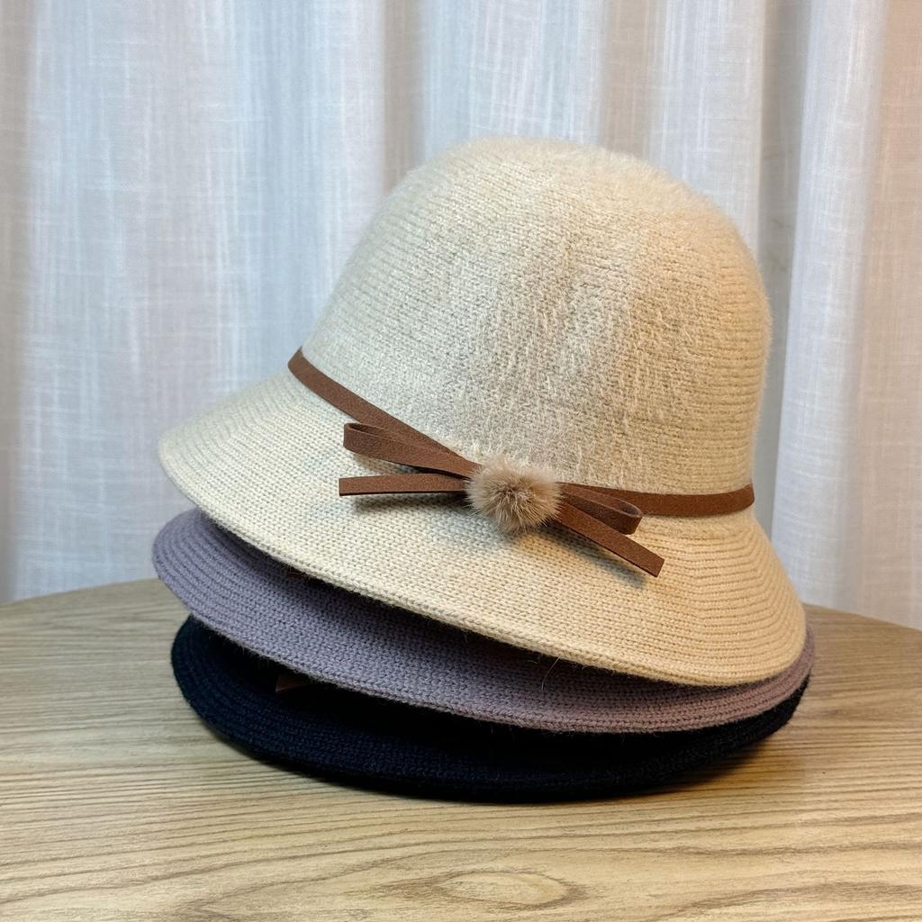 Hat Women's Autumn and Winter Bow Bucket Hat Dome Basin Hat British Retro Top Hat