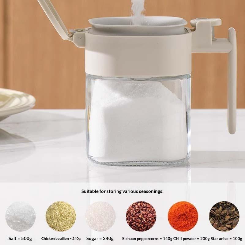 Glass Spice Jar With Built In Spoon Airtight Seasoning Container Moisture Proof Condiment Bottle For Kitchen Counter Storage
