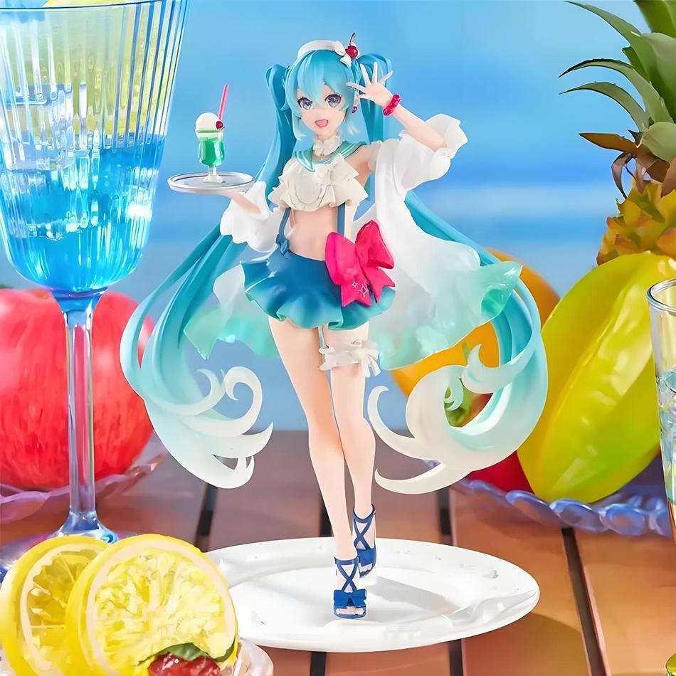 18CM Anime Hatsune Miku Figure Soda Cream Dress The Props Kawaii Desktop Decoration Figurine Collectible Ornaments Model Toy PVC Kid Friendly