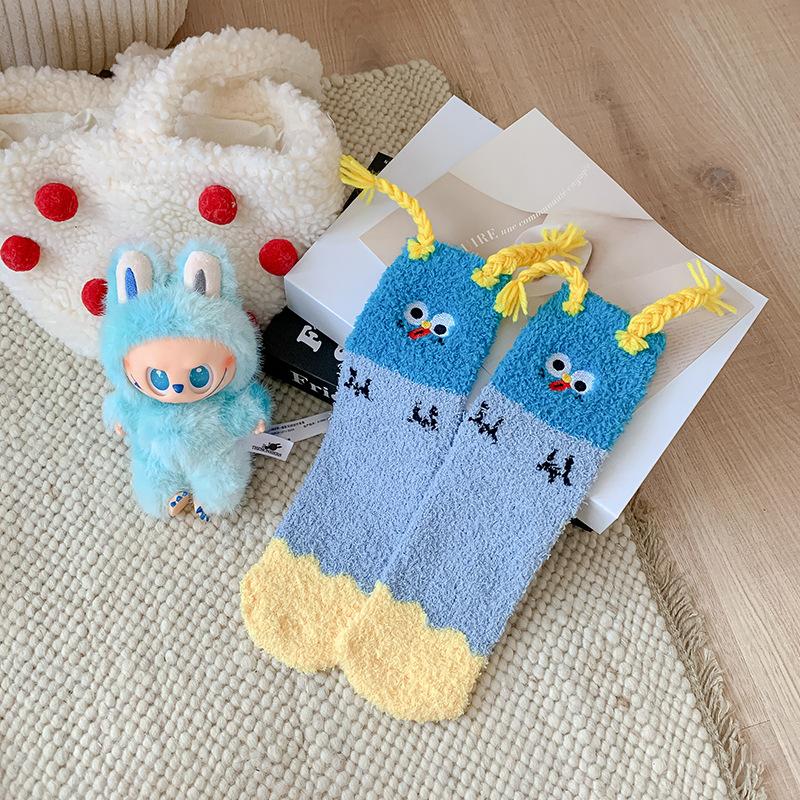 Women's Mid Calf Socks Cartoon Coral Fleece Sleep Socks Thick Warm Cozy Floor Socks For Winter Autumn