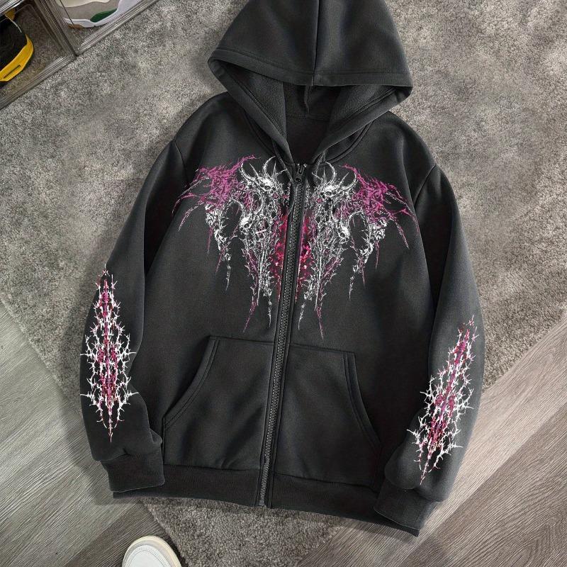 Sweatshirt à capuche zippé décontracté pour homme et femme, imprimé gothique sombre, veste zippée, haut style rue rétro décontracté, nouveauté automne et hiver