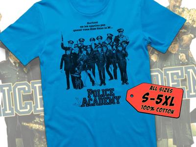 Police Academy V2 T Shirt Movie Poster Print Azure Blue Color Shirt 100% Cotton All Sizes S To 5XL