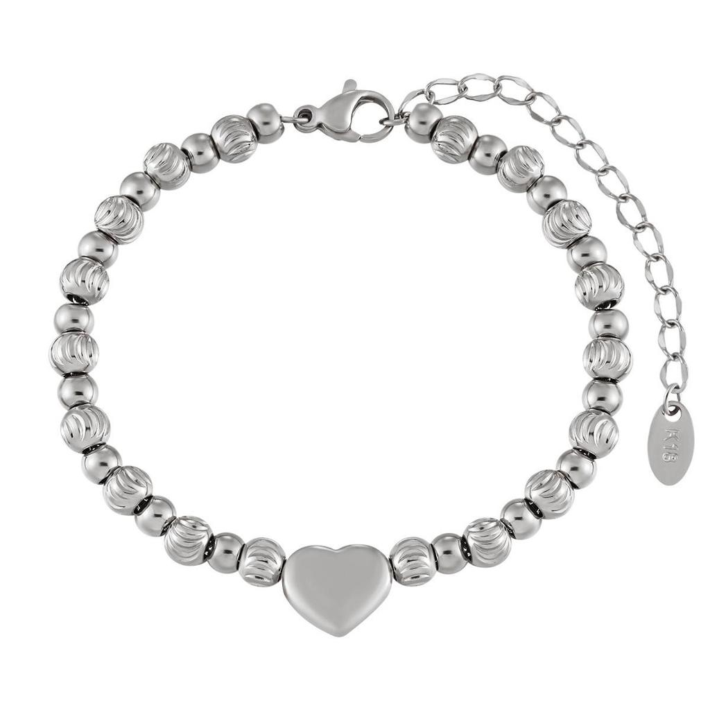Elegant Heart & Round Bead Bracelet: European & American Style for Girls