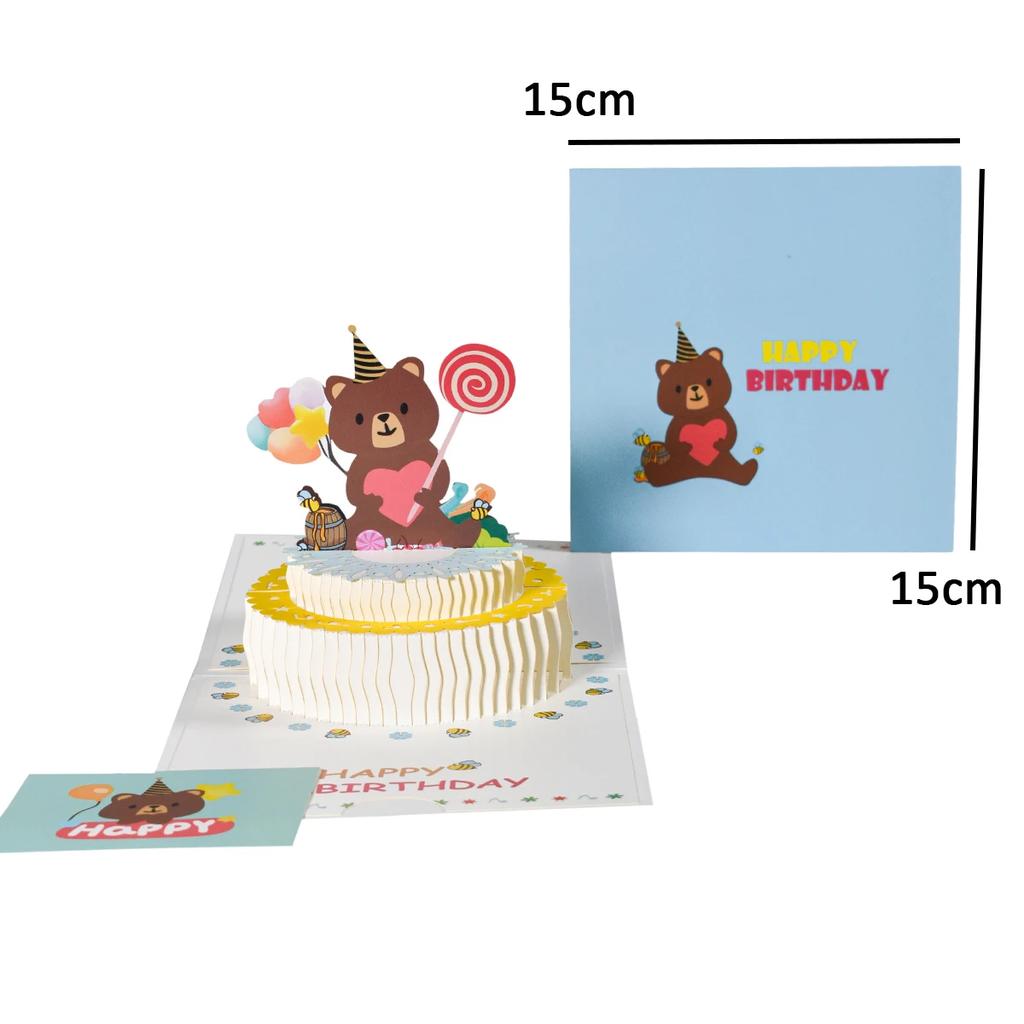 3D Cartoon Bear Pop Up Birthday Card Gift Greeting Cards for Kids Wife Husband Baby Shower
