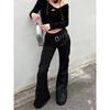 Pantaloni Svasati Basso Vita Decorativi Sottili Neri Rivettati Design Retro Y2k Harajuku Goth Donna