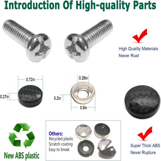 BGMVFK Black Carbon Fiber License Plate Frame- Rust Proof Aluminum Slim Car Tag Holder, Heavy Duty Plate Mount Kit- Screws, Caps Cover, Rattle Proof