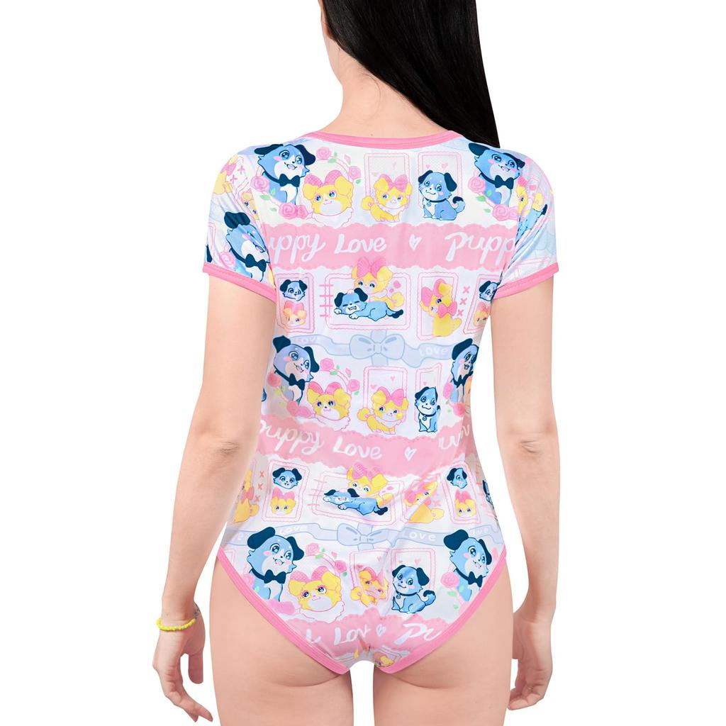 Adult Romper Pajamas Love Romantic Smooth and Silky Size L [LittleForBig] "Ao-chan's Story" Print, Texture, Bodysuit, Pink,