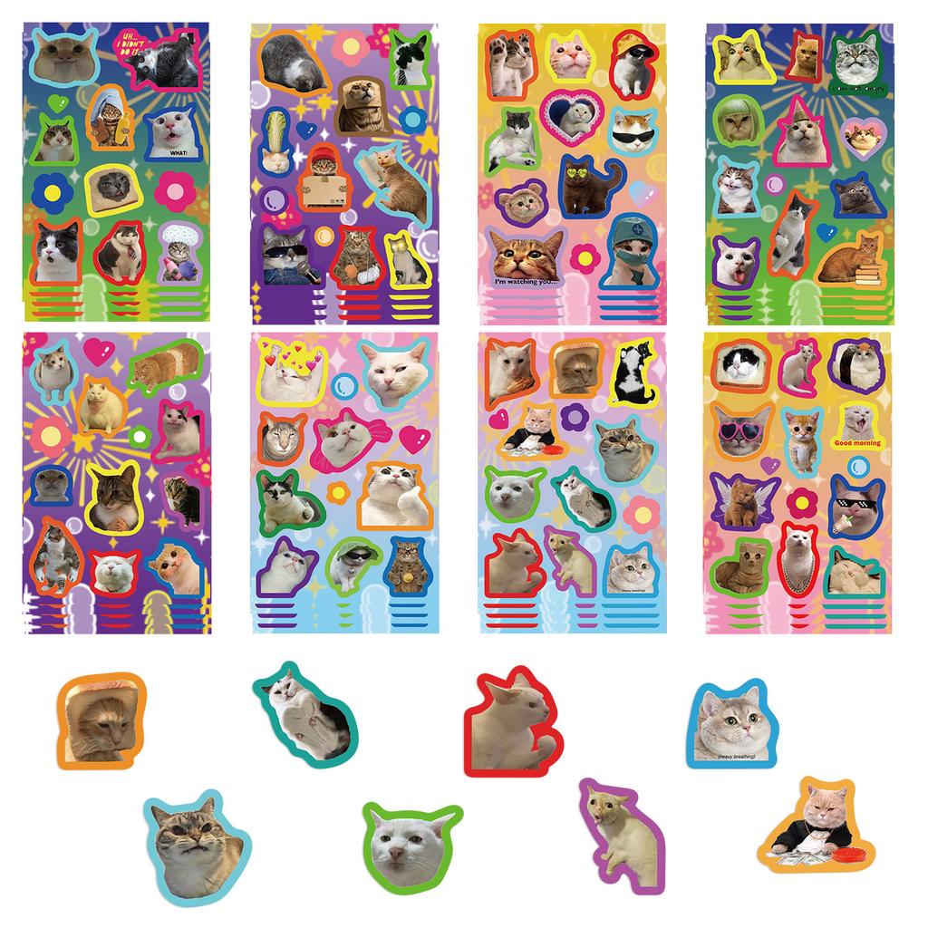 8 Colorful Kitten Emoticon Package Stickers DIY Hand Account Small Card Mobile Phone Case Decoration Korean Ins