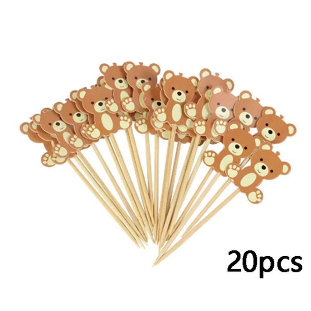 

20 шт. Одноразовые бамбуковые шпажки в виде медведя, многофункциональные шпажки для еды, палочки для салата, коктейльные 20pcs