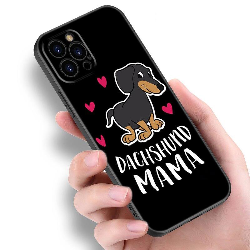 Dackel Hund Liebe Handyhülle für Apple iPhone 13 12 Mini 11 Pro XS Max XR X 8 7 6S 6 Plus SE 2022 2020 5S 5 Weiche Schwarze Hülle