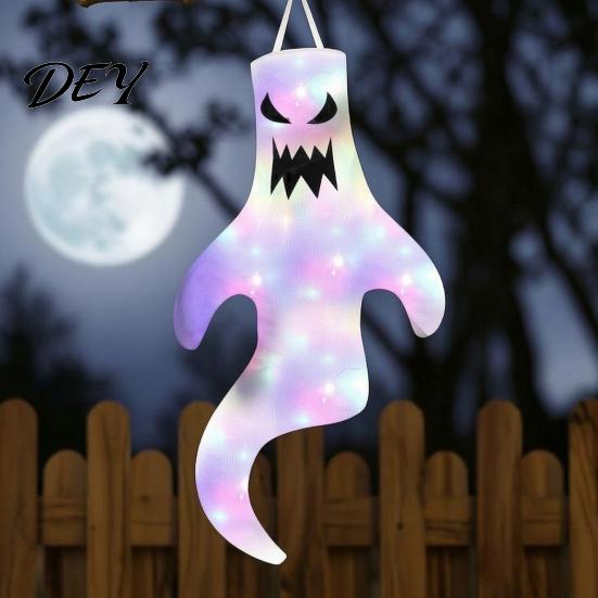 Illuminated Holiday Hanging Ornaments 47 Inch Halloween Ghost Windsock with LED Lights, Luminous Flying Ghosts Theme Cafe Decorations Flag Wind Socks