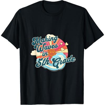 Making Waves In 5th Grade Kids Back To School Groovy Retro T-Shirt