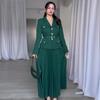 2024 Autumn European & American Solid Color Lapel Suit with Pleated Midi Skirt