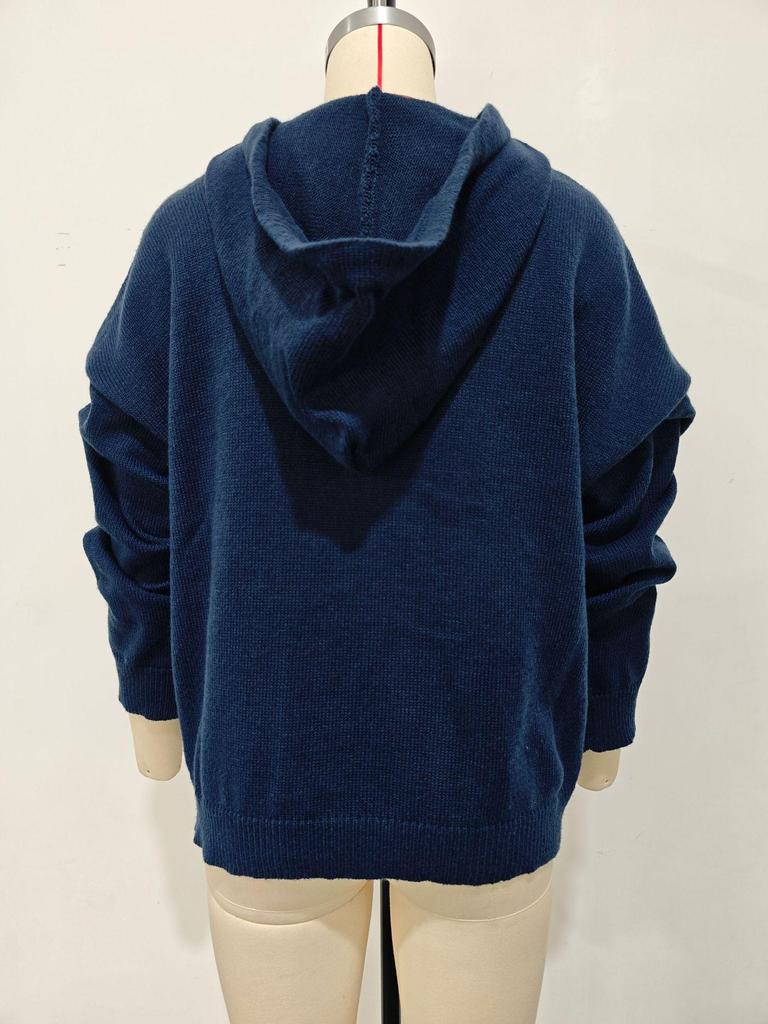 2026 European & American Women's Hooded Drawstring Long Sleeve Wool Knit Sweater