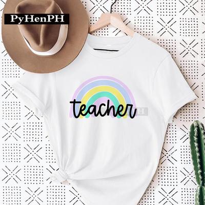 Womens Fashion Rainbow Teacher Graphic TShirt Loose Fit Casual Round Neck Aesthetic Top Ins Style Modal Fabric