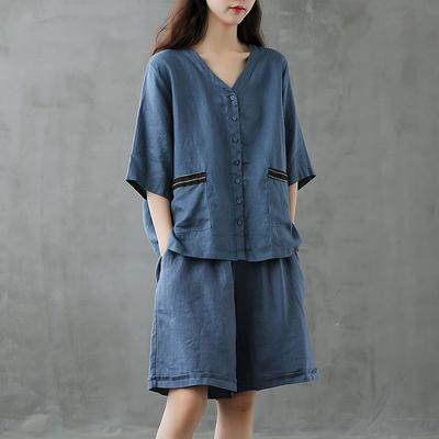 Top Loose Straight Wide-leg Shorts Ladies Summer Western Style Two-piece Suit Women