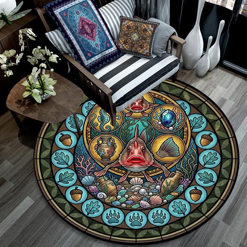 Ocean Life Glass Round Area Rug Under Office Chairs Bedroom Living Room Home Decor