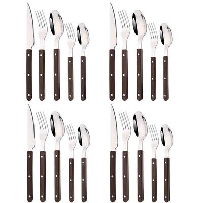 5/20 Stück Imitationsholz Silber Geschirrset Westliches Messer Gabel Löffel Set Spiegel Edelstahl Besteck Küchen Silberwaren Set
