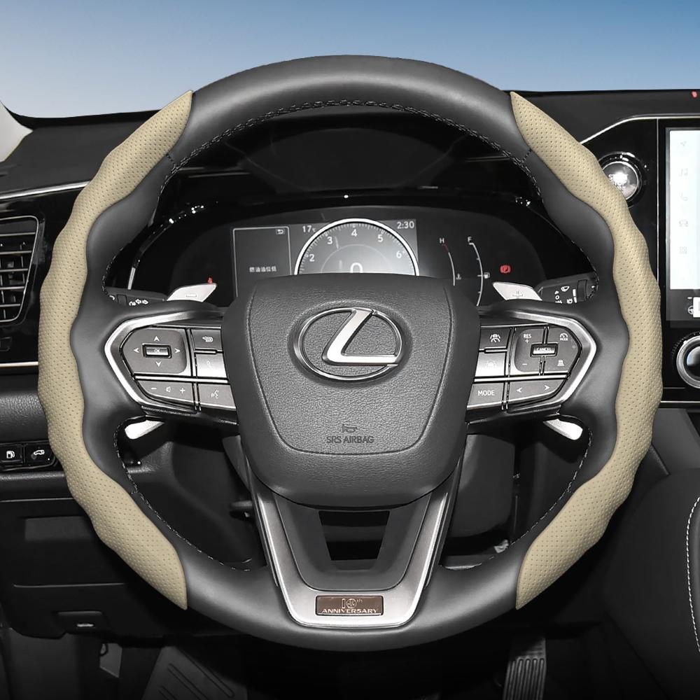 Steering Wheel Cover for Lexus, Wave-Shaped Sporty Design, Breathable Leather, Segmented, Non-Slip, Sweat-Absorbing Protective Cover, Rx Nx E