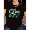 Women Lucky Teacher Print T-Shirt Black Rainbow Stars Crew Neck Short Sleeve Comfort Fit Spring Summer Fall Casual Top