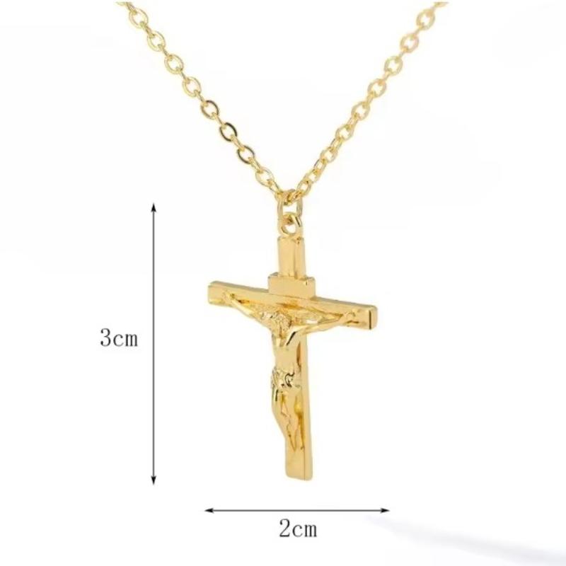 316L Stainless Steel Cross Necklace 18K Gold Plated Religious Pendant Unisex Hypoallergenic Non-Fading Chain Church Jewelry Gift