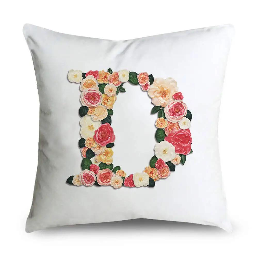 Pillow Home Decor Chair Pillowcase Wedding Decoration Cushion Cover Pink Flower Letter Sofa Car